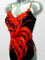 Valeria, robe de danse latine style longue avec des plumes de coqs rouges, taille S/M en stock