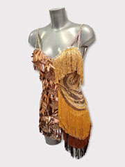 Daiana, robe de danse latine originale dore et tincelante avec franges, en stock taille S/M