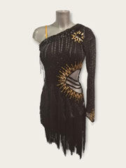 Viviana, robe latine lopard noir avec franges