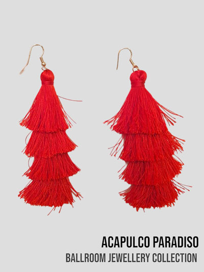 AC0466 boucles d'oreilles  franges rouge