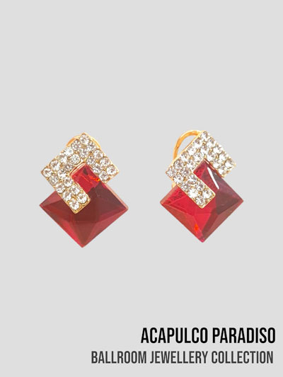 AC0469 boucles d'oreilles  grosses pierres rouge et blanc