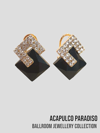 AC0472 boucles d'oreilles  grosses pierres noir et cristal