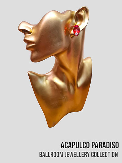 AC0518 boucles d'oreilles  grosses pierres rouge et cristalAB