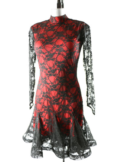 Cerise lace latin dance dress