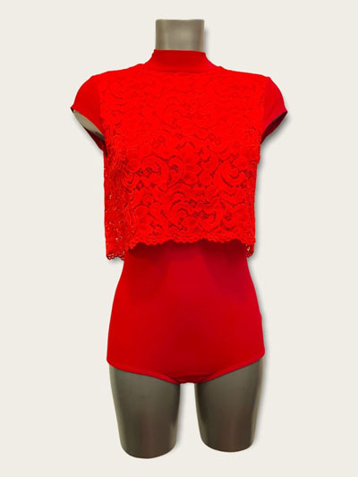 Body de danse en dentelle rouge
