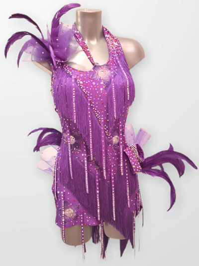 Lavandula purple long feather latin dance dress, size S/M