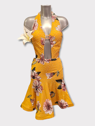 Malianna, robe de danse latine jaune, taille S/M en stock