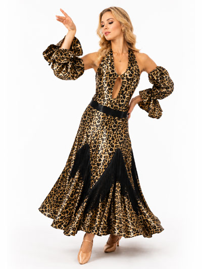 Tiera, original full satin leopard ballroom dance dress, size S/M