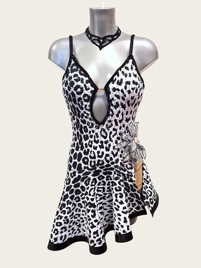 Harper, robe de danse latine lopard noir et blanc