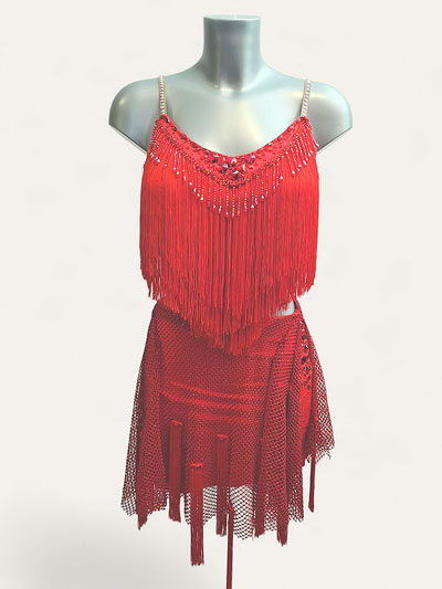 Robe de danse latine rouge  franges