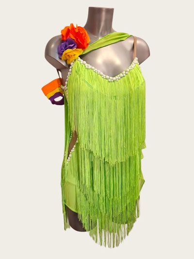 Eliana fluo green latin fringe dress