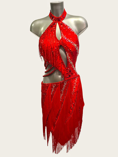 Tara deep red latin dance dress
