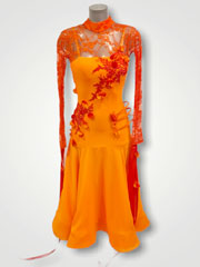 Yarina orange/red ballroom dance dress size S/M in stock