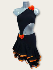 Justine -Robe de danse latine noire/orange, taille S/XS