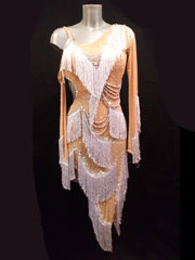 Emira, robe de danse latine style nude avec pierres et franges argentées, taille en stock S/M/L