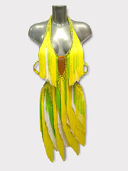 Lelia fluo yellow fringes latin dance dress, in stock size S/M