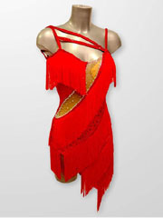 Luna, red latin fringe dress design size XS/S/M