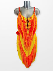 Bruna, grading orange to yellow layered fringe dress