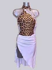 Kalista, leopard & pleated white skirt latin dress
